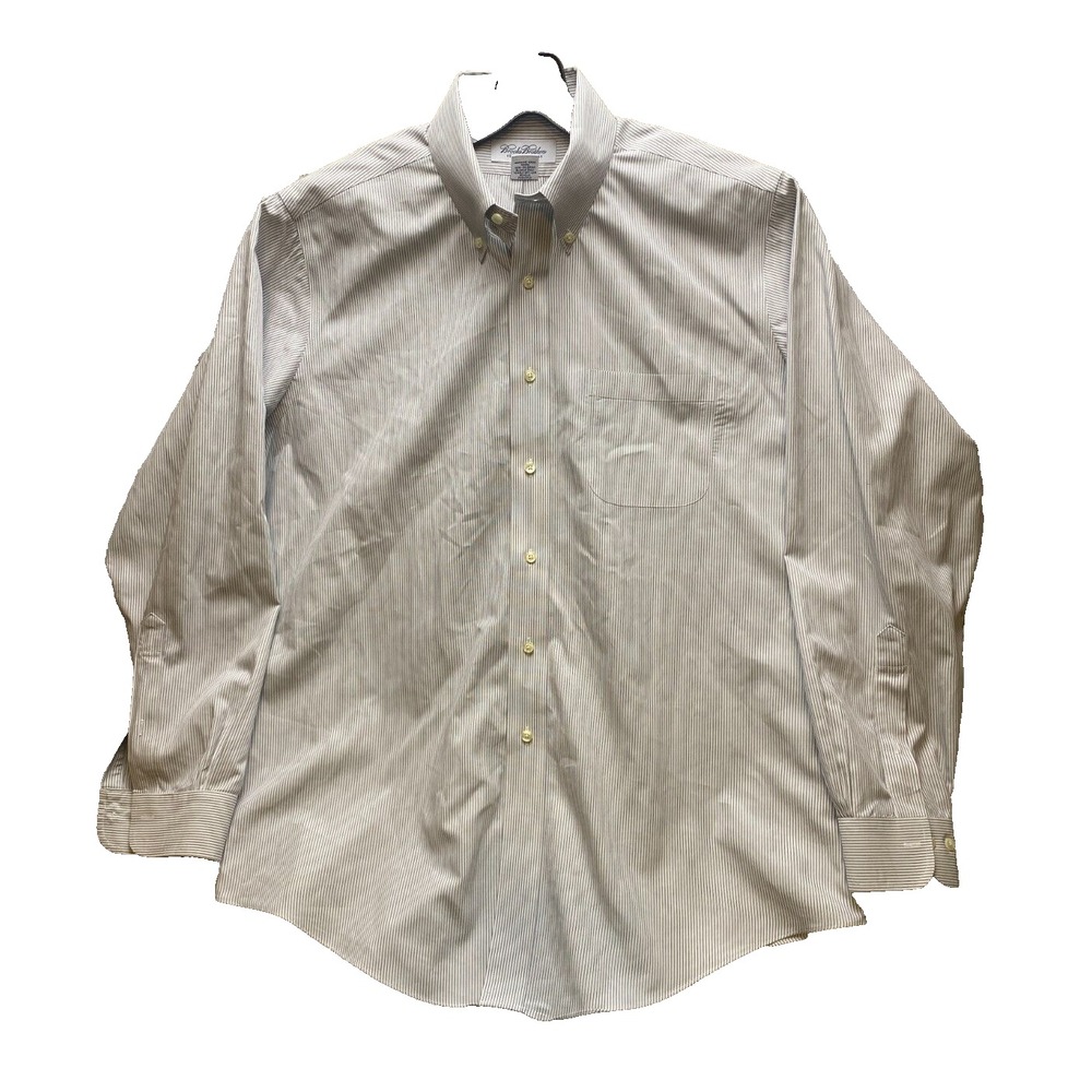 Brooks Brothers Shirt‎ Adult 16.5-34 Gray Black Striped  Button Up Dress Mens
